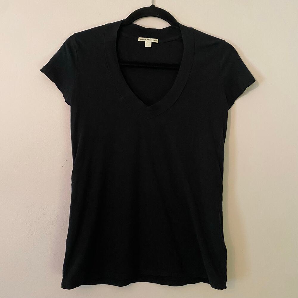 Standard James Perse Black V-neck T-Shirt Short Sleeve Tee Cotton size 1 / Small